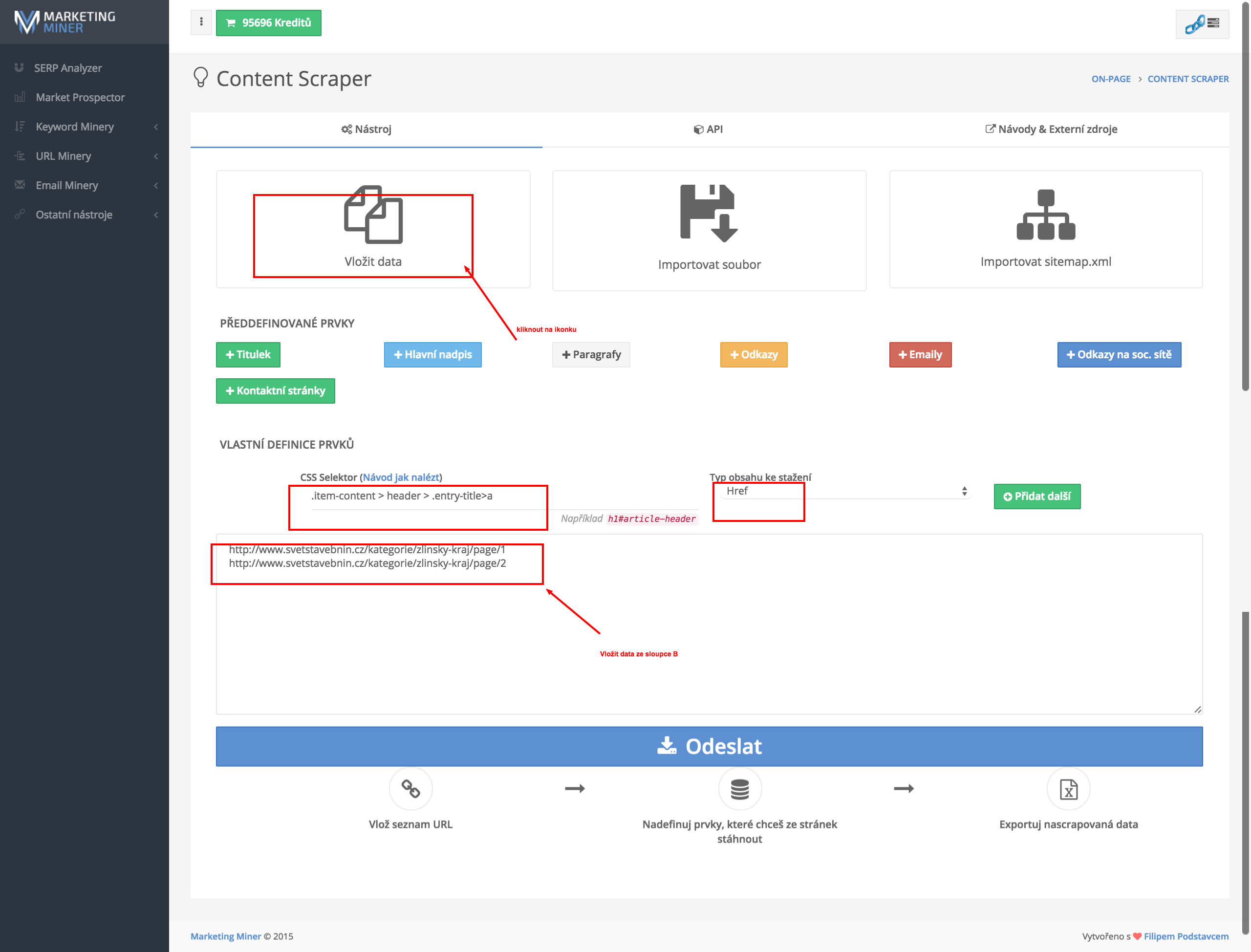 Content Scraper - Marketing Miner - krok 2